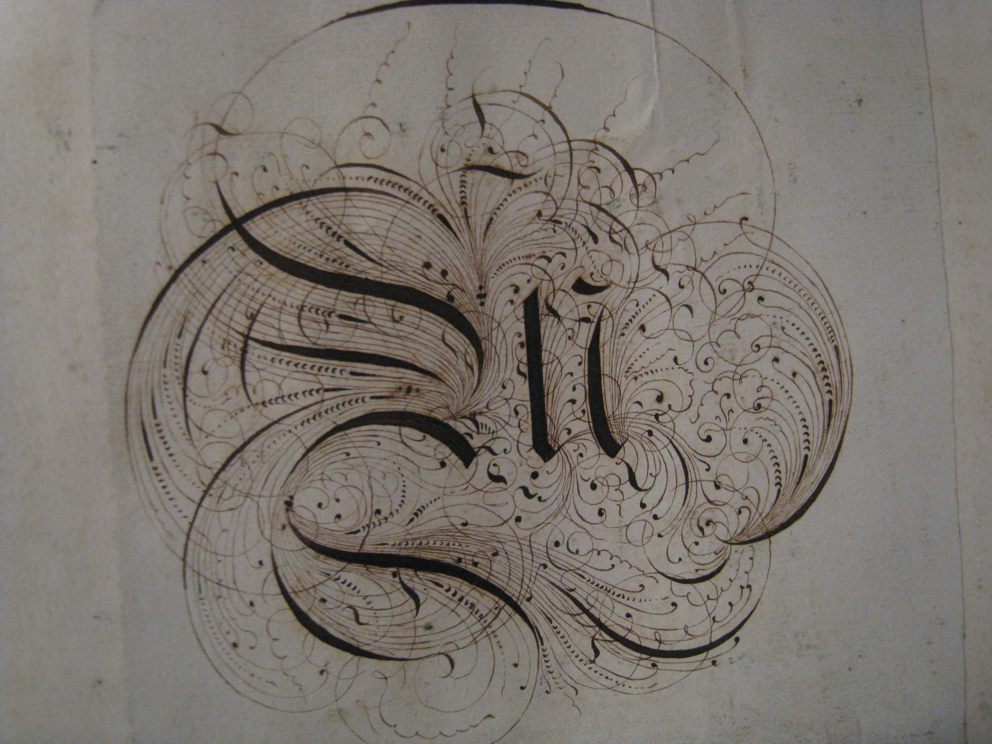 An ornate cursive M